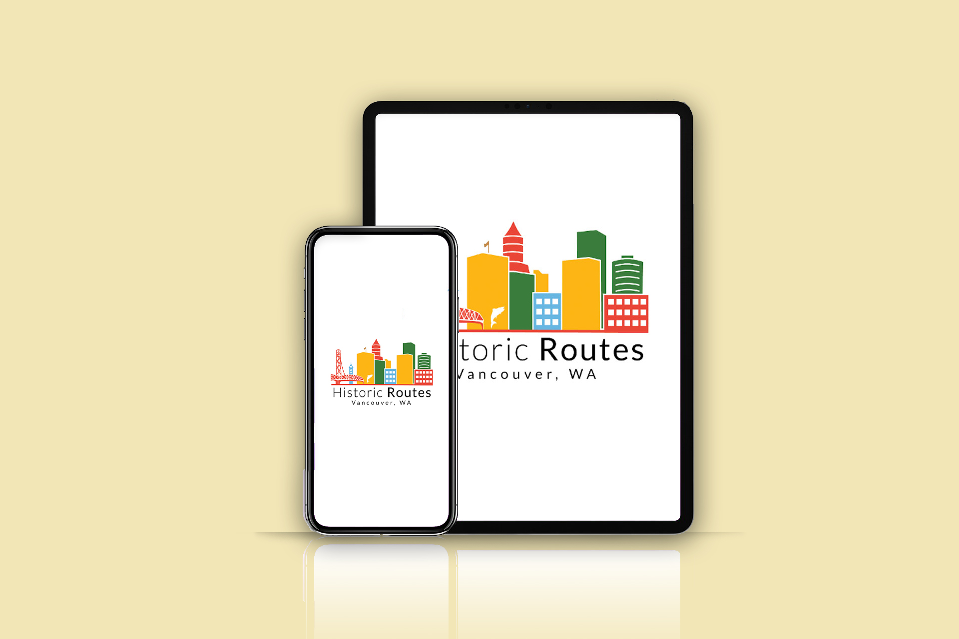 Guiding tour app, Historic Routes, on tablet and mobile