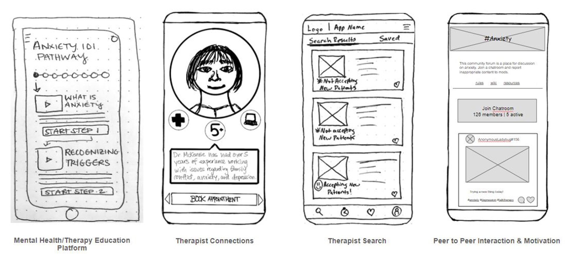 individual app concepts for finding a therapist