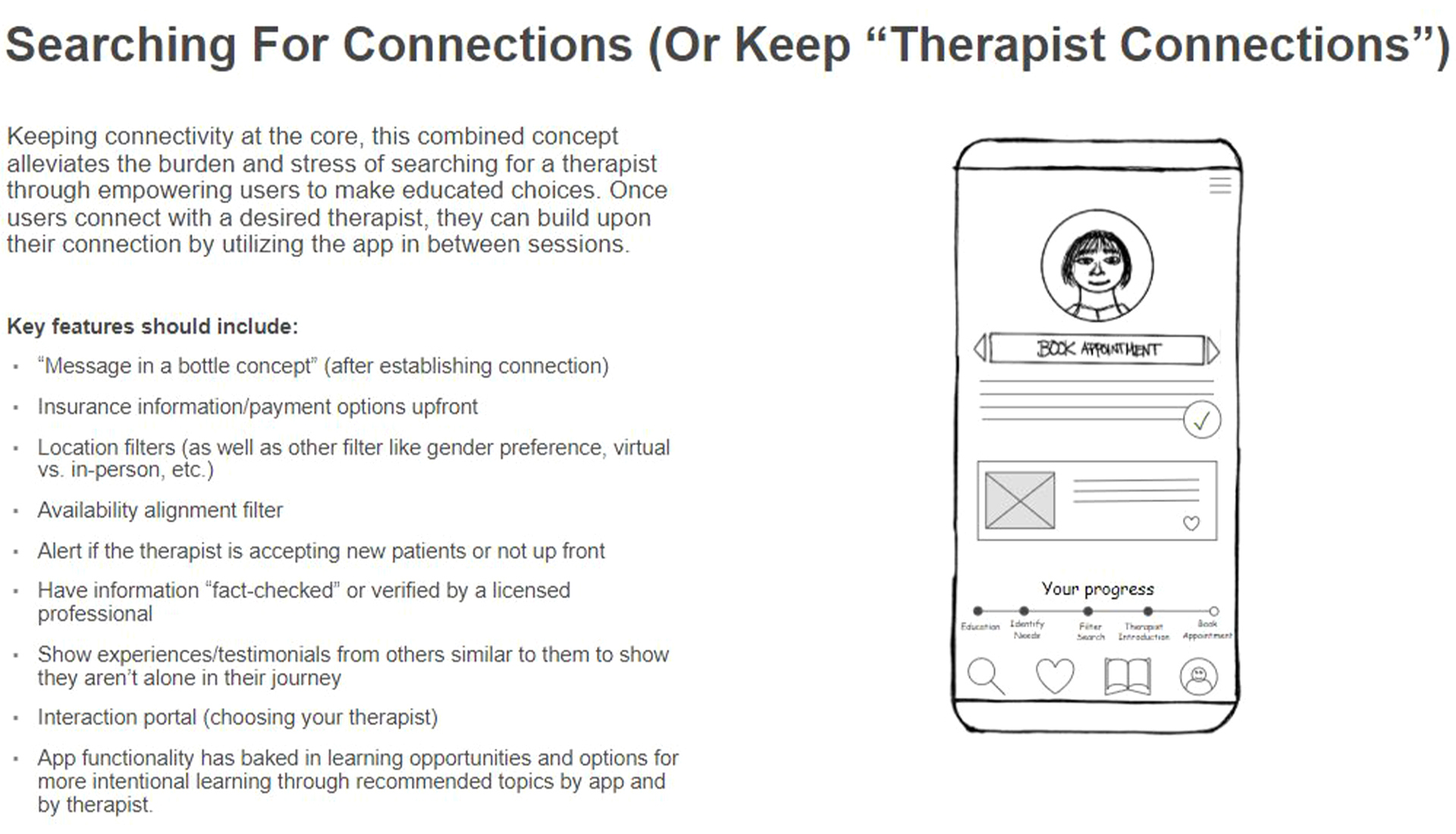 merged concept from the four initial concepts for finding a therapist app