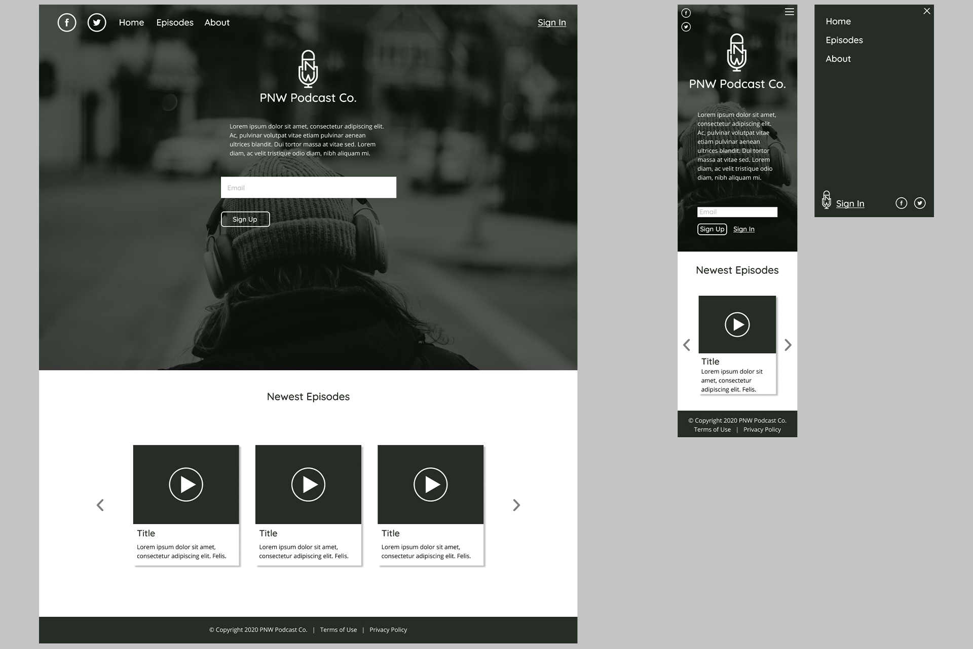 desktop and mobile homepage for PNW podcast co