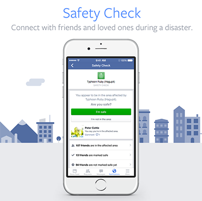 image of the Facebook safety check service