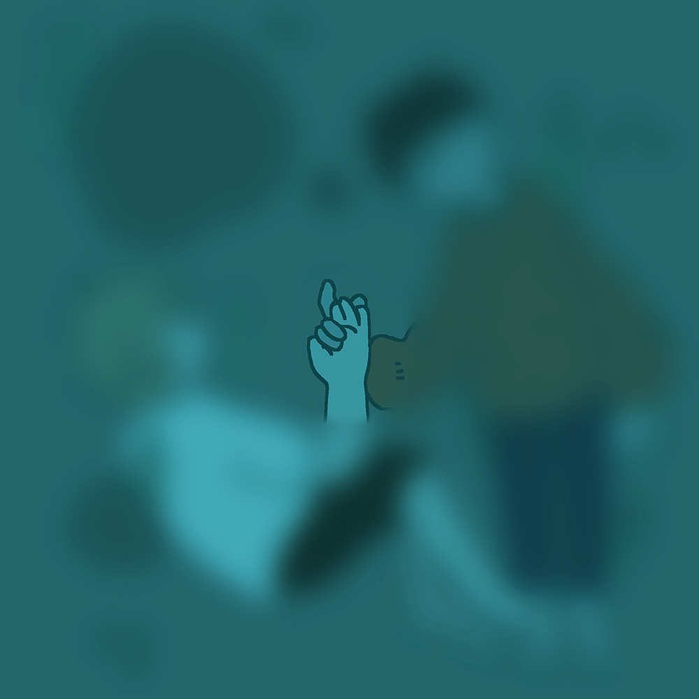 blurred image of Garrett and Elijah at bottom of lake, showing an unblurred part with them holding hands