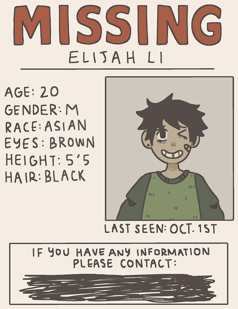 poster of missing person Elijah