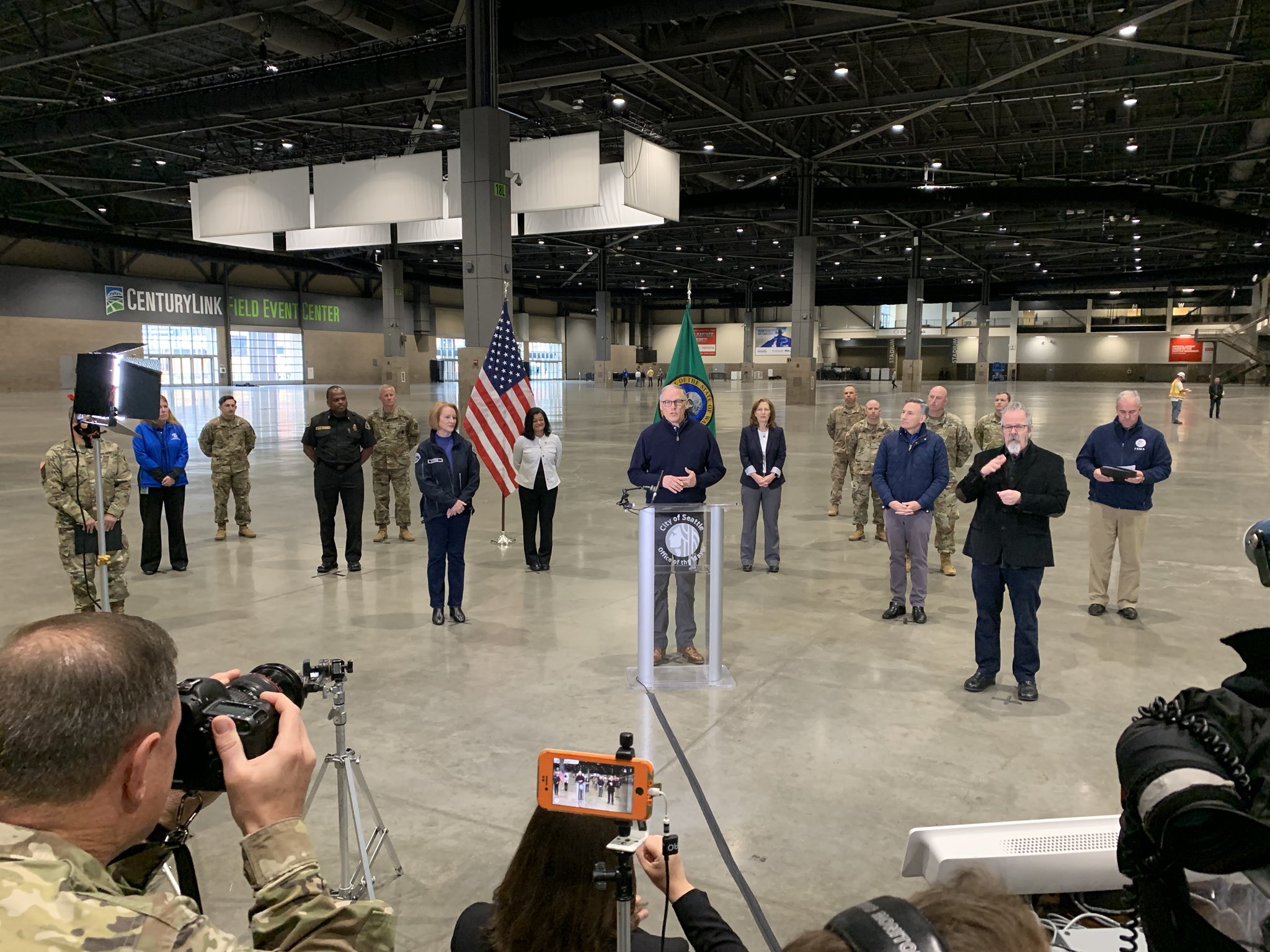 Inslee speaking at Century Link field