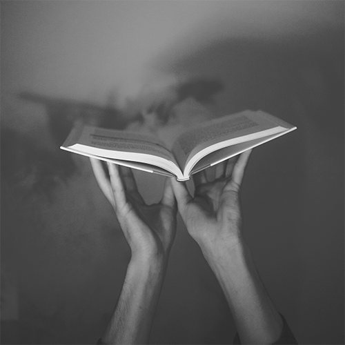 hands holding up an open book