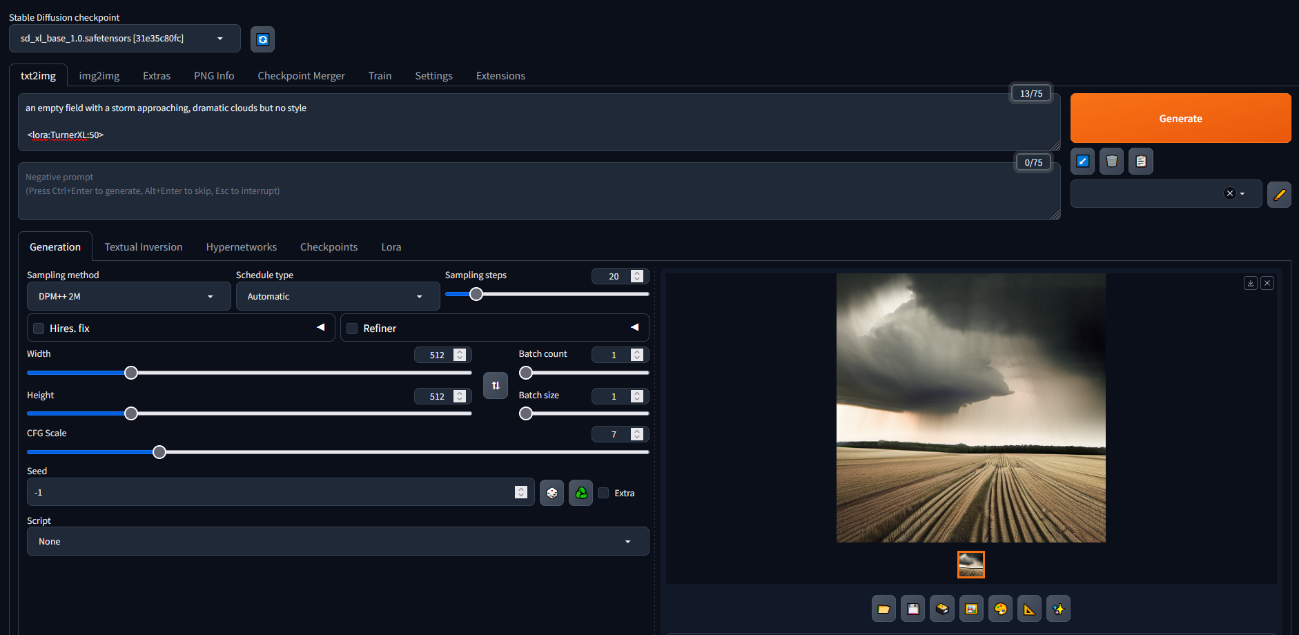 Image generation in Stable Diffusion UI